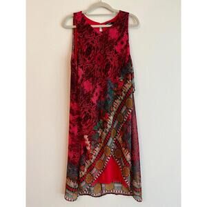 DESIGUAL Red Floral Layered Dress Boho Size 40 Size 6, 8 Whimsical NWOT